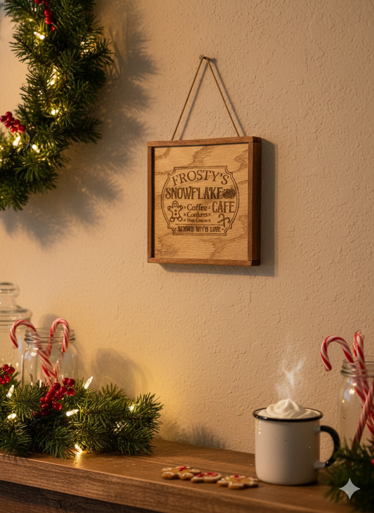 Frosty's Snowflake Cafe - Wooden Sign
