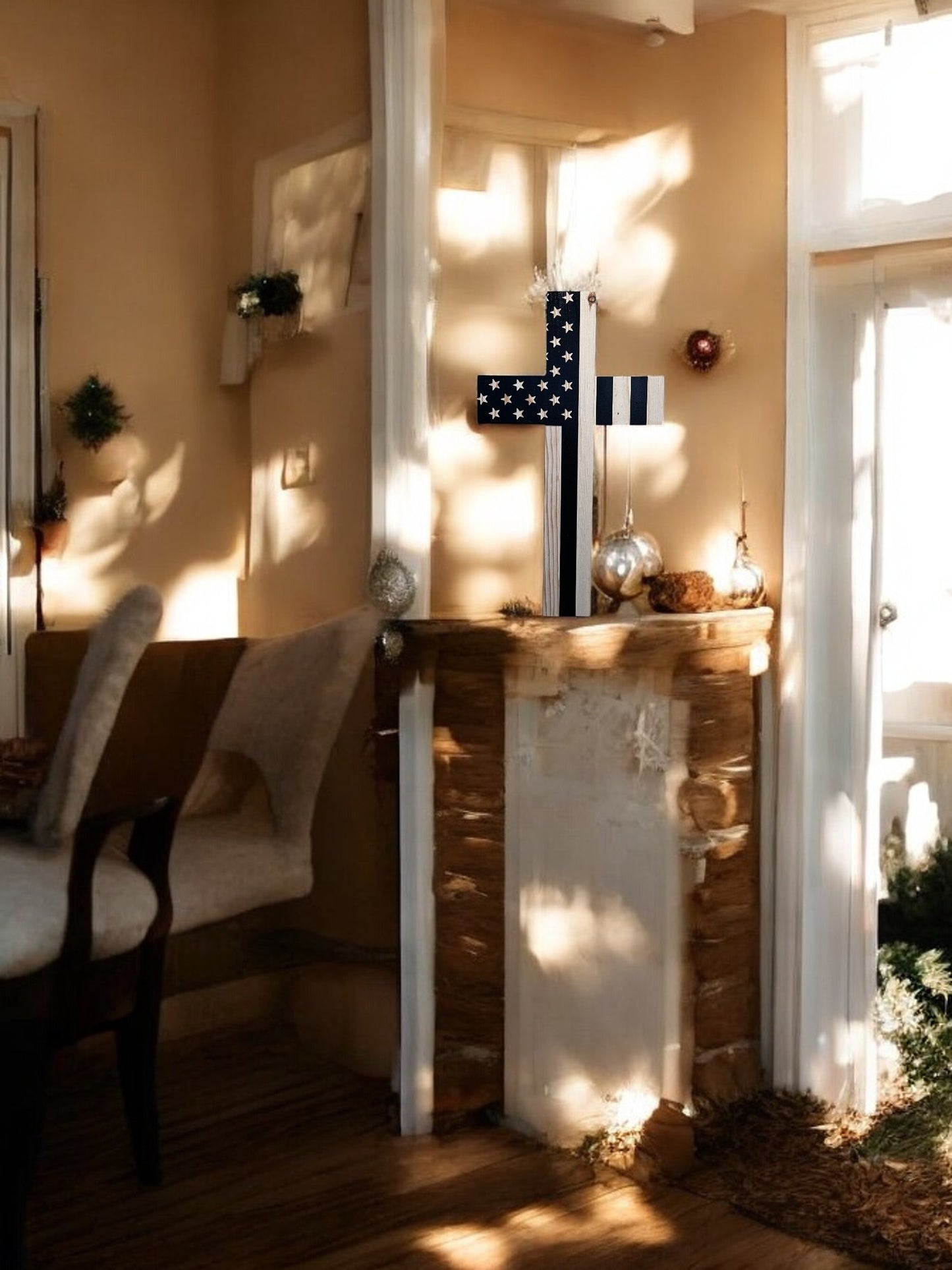 American Flag Cross Carved Wooden Wall Art