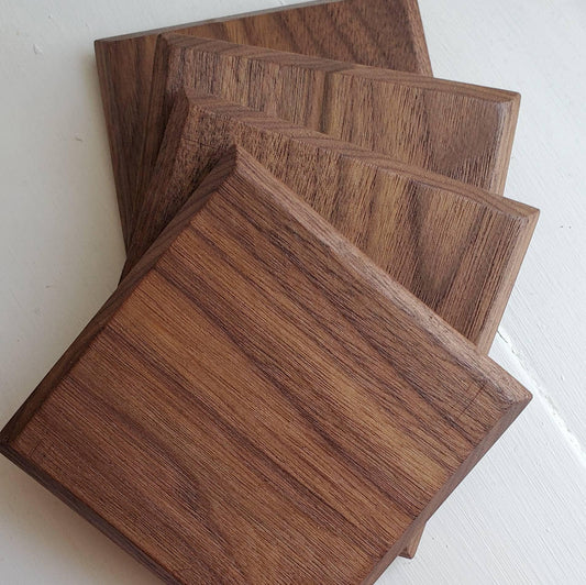 Handmade Walnut Coasters Set, Square Wooden Drink Coasters, Housewarming Gift