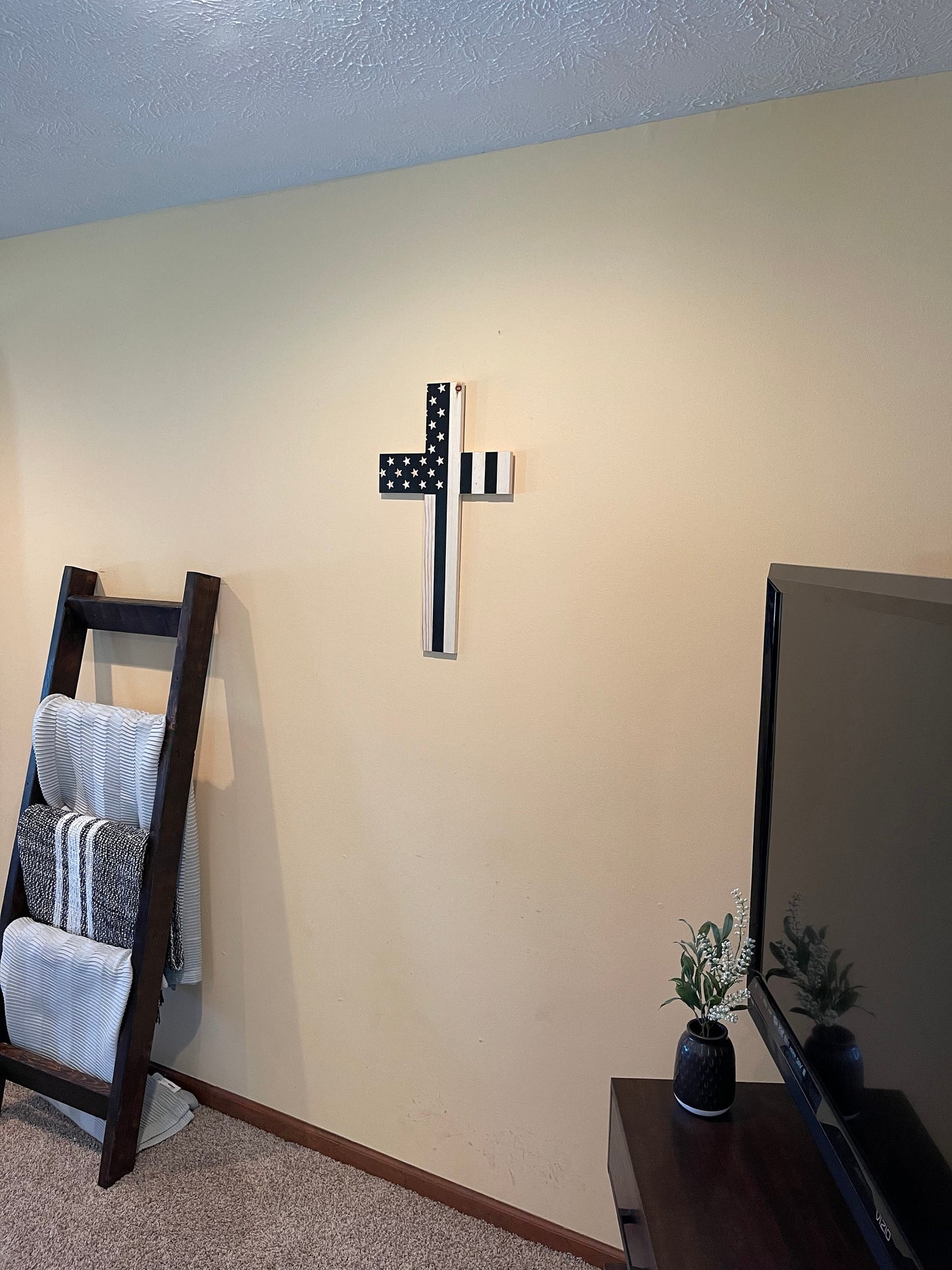 American Flag Cross Carved Wooden Wall Art