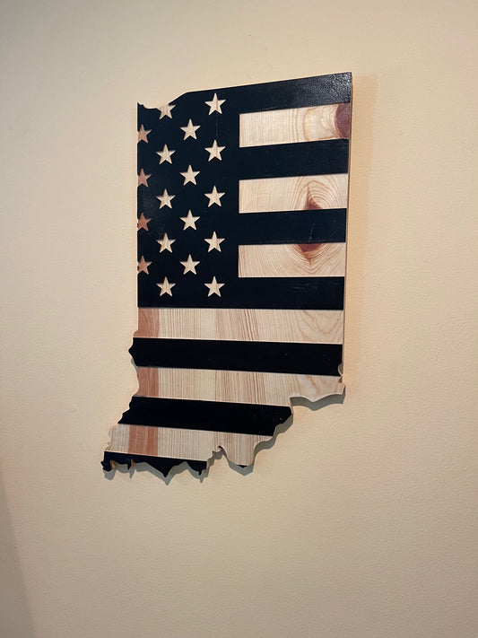 State Shaped American Flag Carved Wooden Wall Art