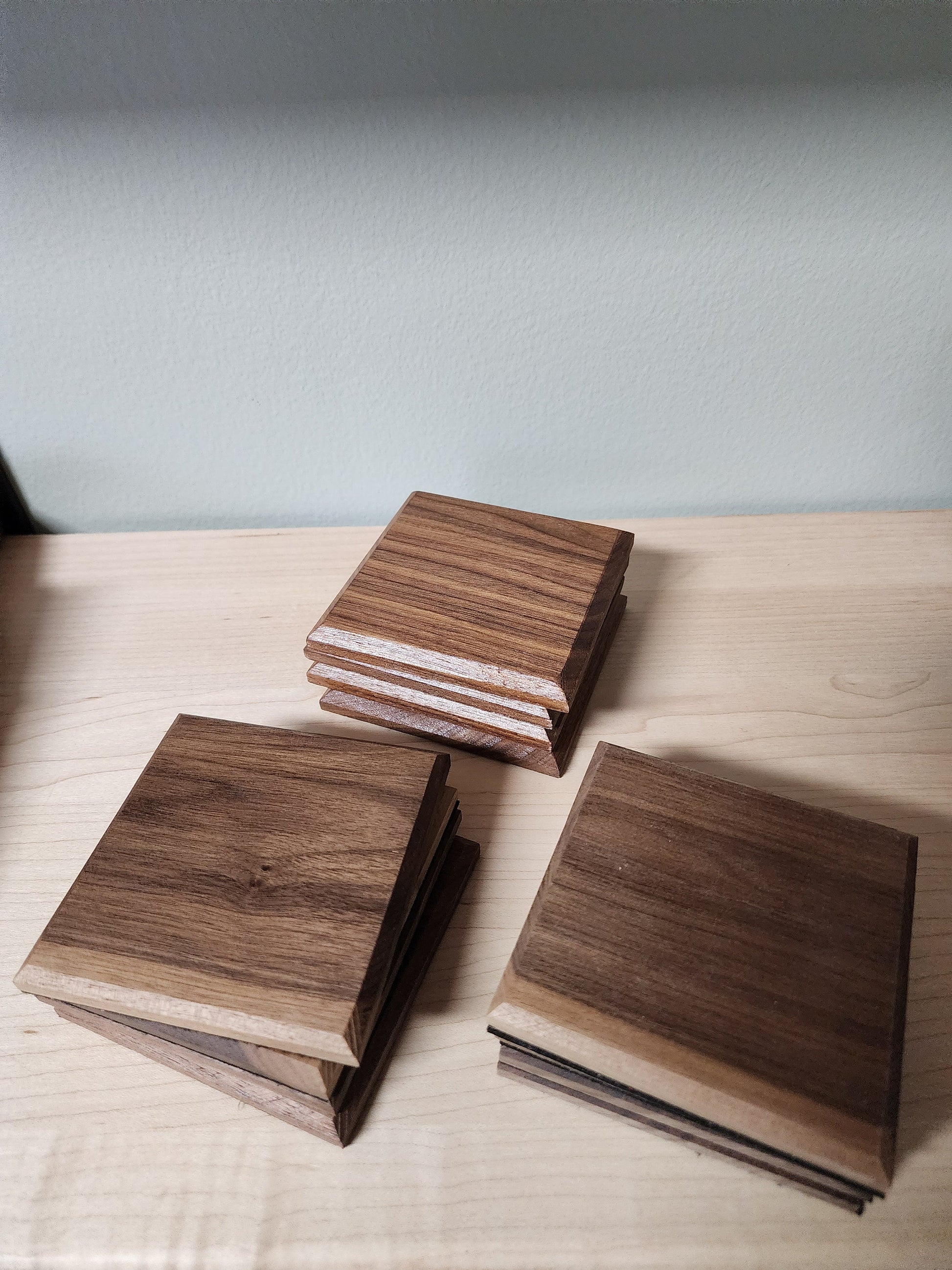 Handmade Walnut Coasters Set, Square Wooden Drink Coasters, Housewarming Gift