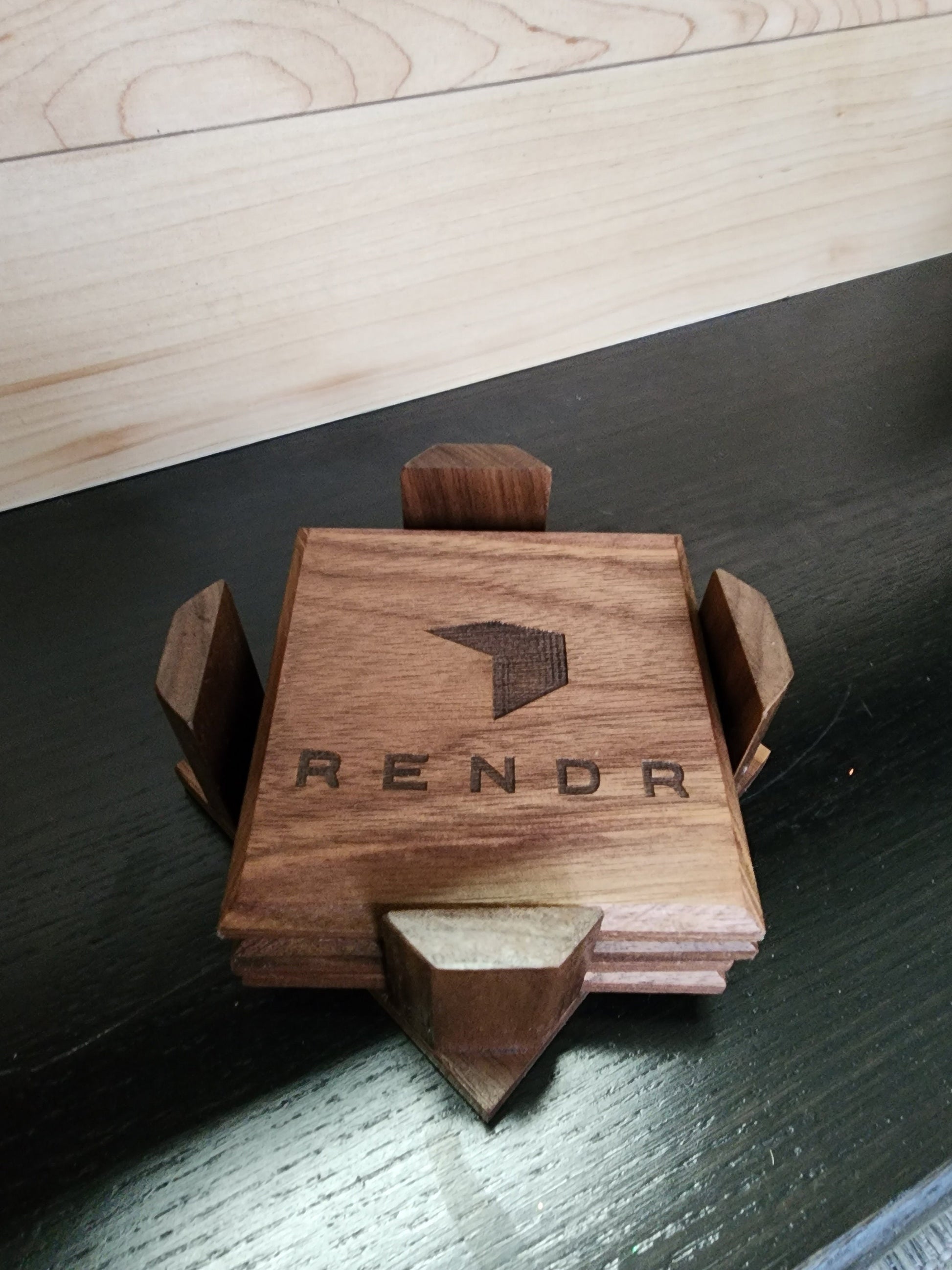 Personalized Walnut Wood Coaster Set with Holder, Engraved Corporate Gift