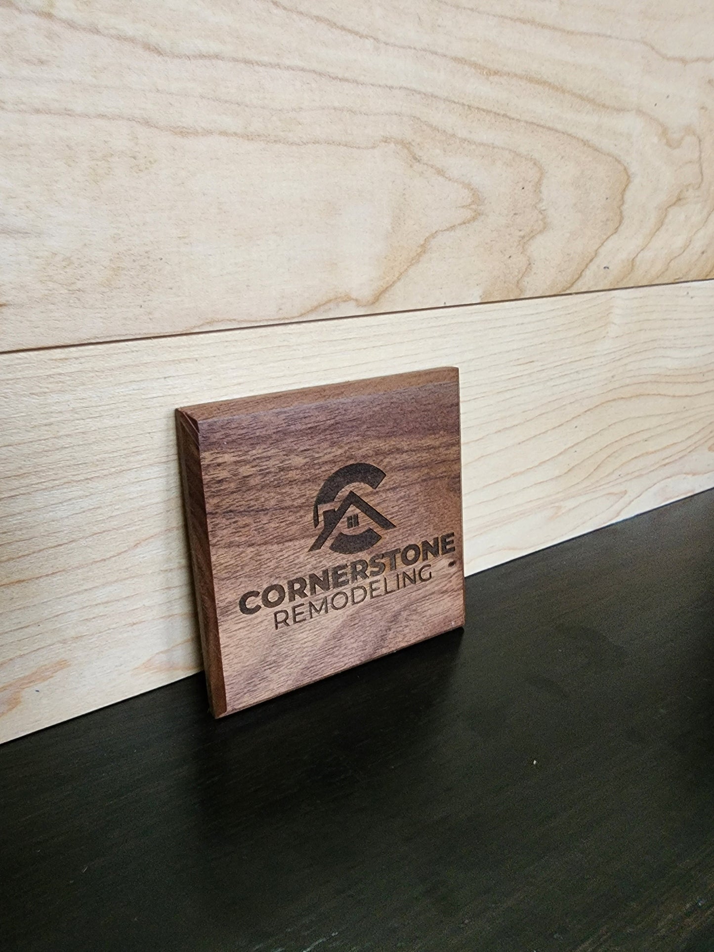 Personalized Walnut Wood Coaster Set with Holder, Engraved Corporate Gift
