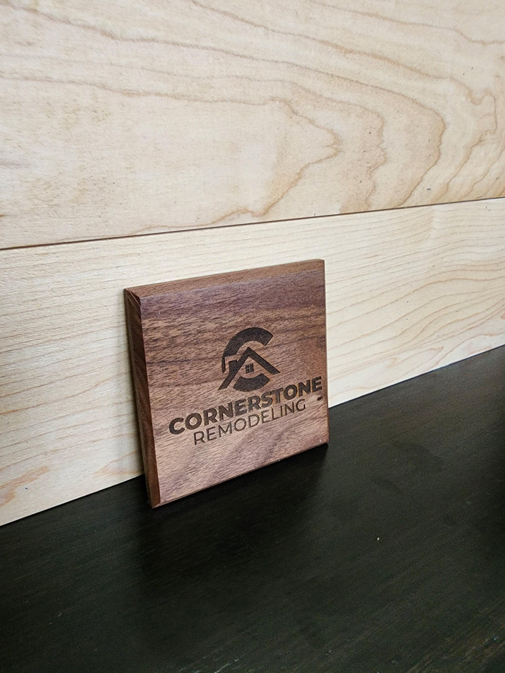 Personalized Walnut Wood Coaster Set with Holder, Engraved Corporate Gift