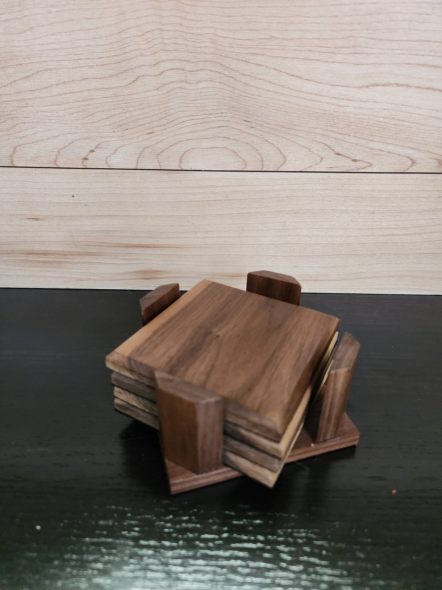 Personalized Walnut Wood Coaster Set with Holder, Engraved Corporate Gift