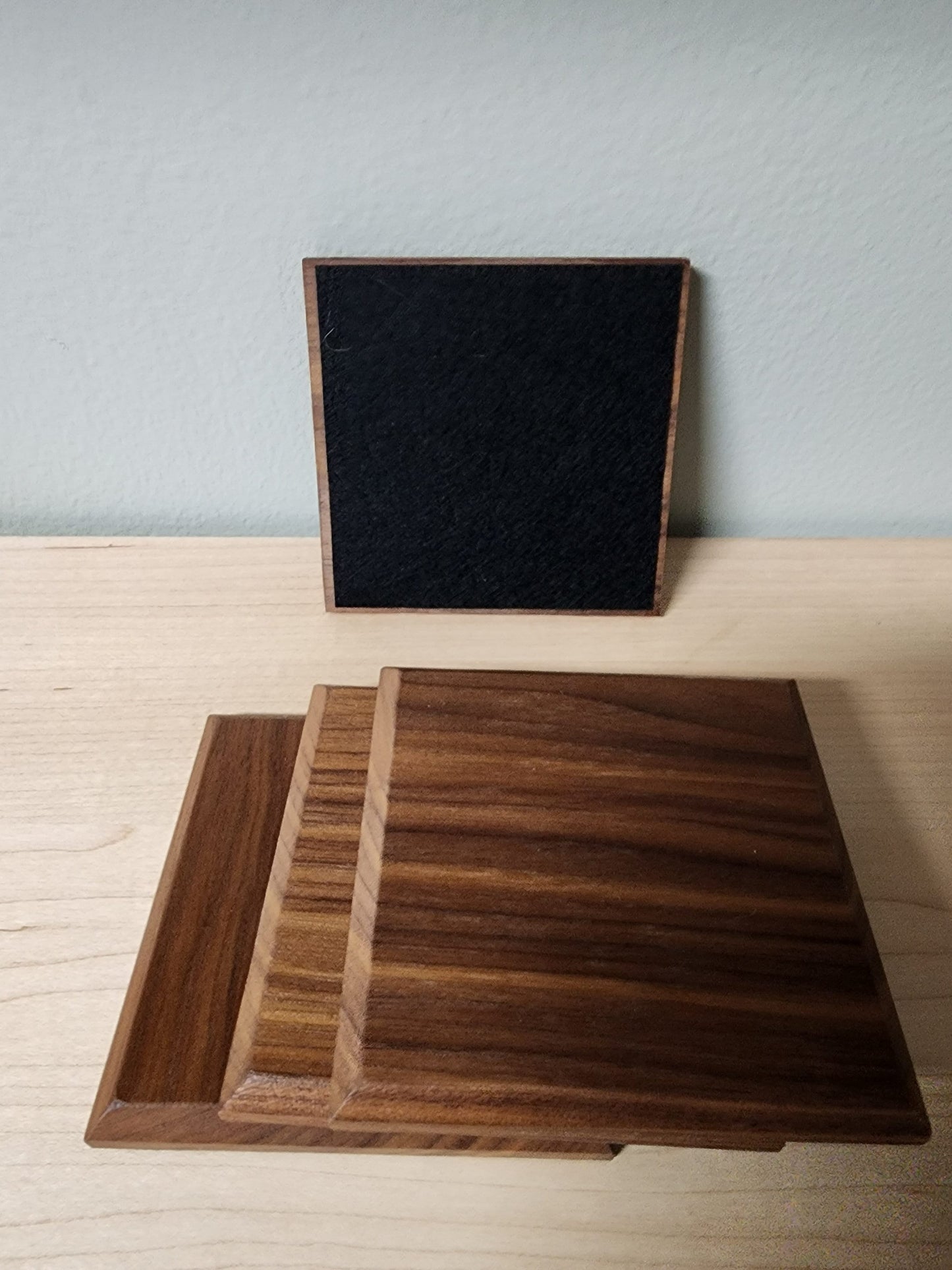 Handmade Walnut Coasters Set, Square Wooden Drink Coasters, Housewarming Gift