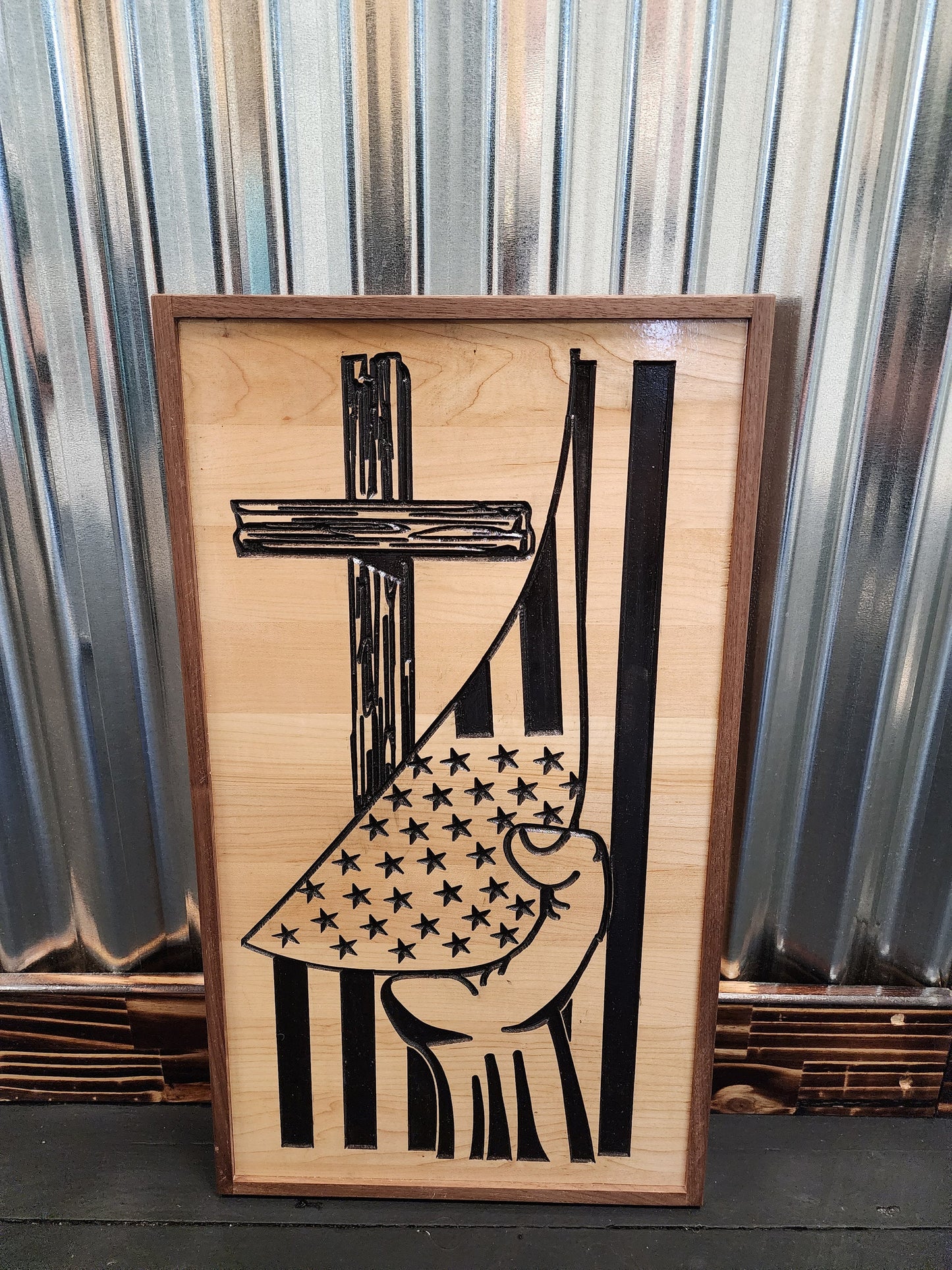 Wooden American Flag Cross Sign, Patriotic Wall Art, Veteran Gift