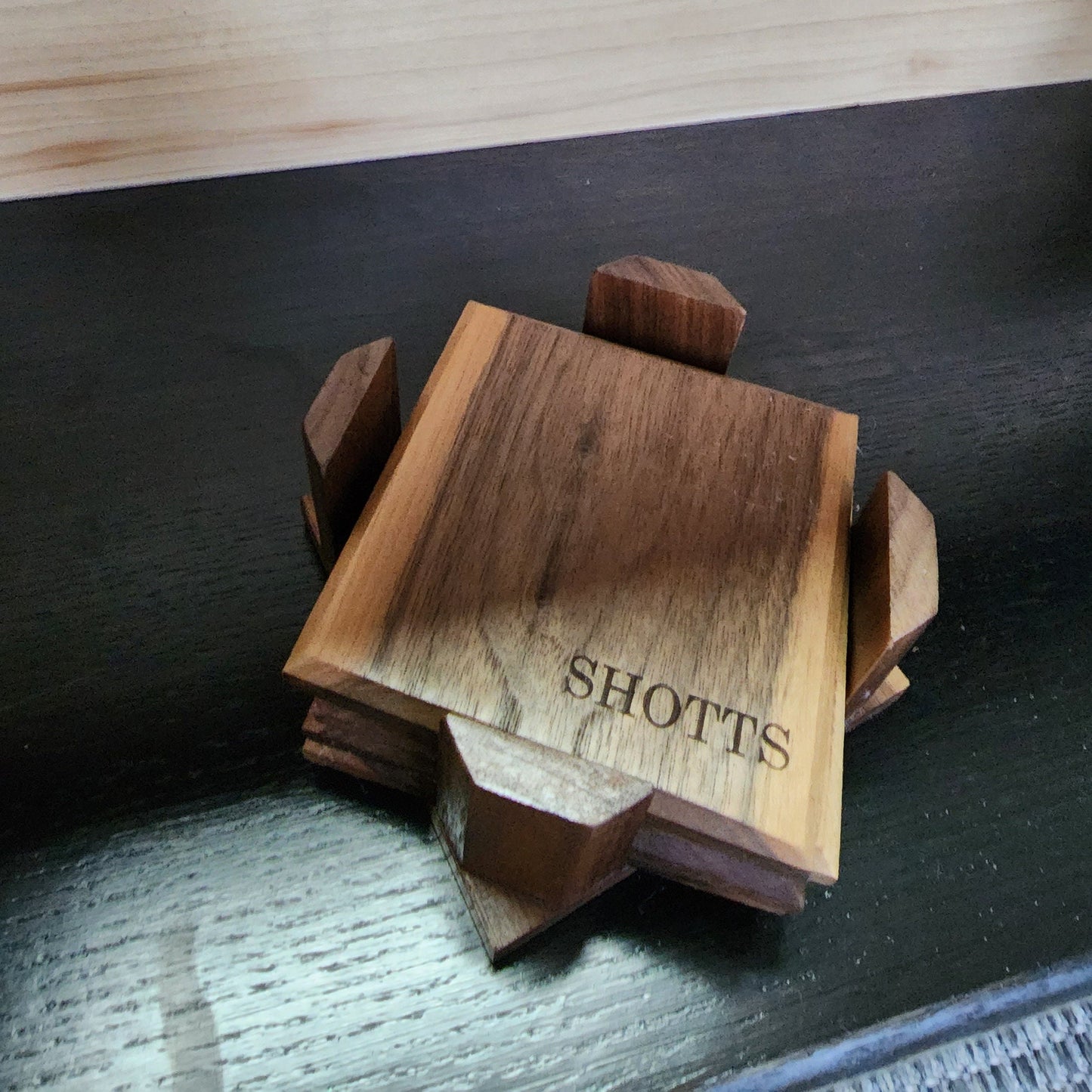 Personalized Walnut Wood Coaster Set with Holder, Engraved Corporate Gift
