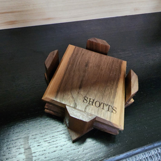 Personalized Walnut Wood Coaster Set with Holder, Engraved Corporate Gift