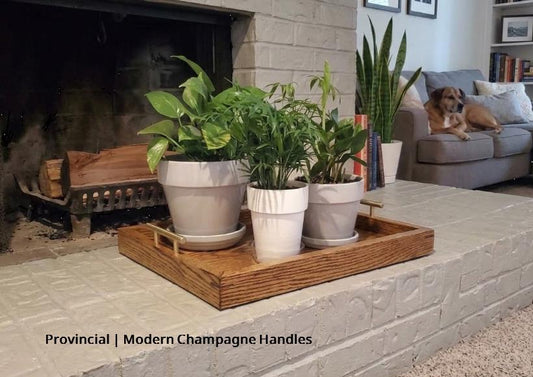 Modern Oak Serving Tray with Handles | Coffee Table Decor, Plant Tray