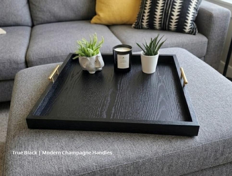 Modern Oak Serving Tray with Handles | Coffee Table Decor, Plant Tray