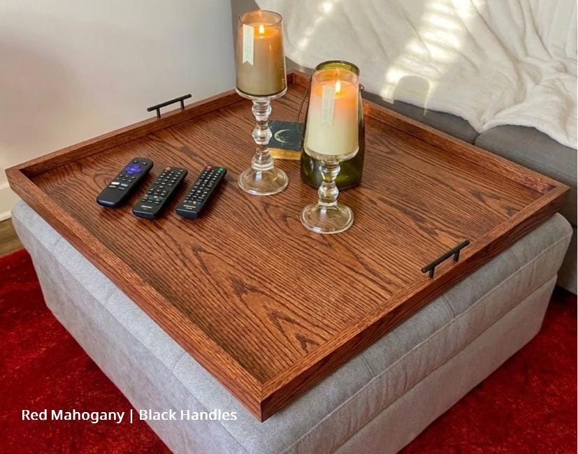 Modern Oak Serving Tray with Handles | Coffee Table Decor, Plant Tray