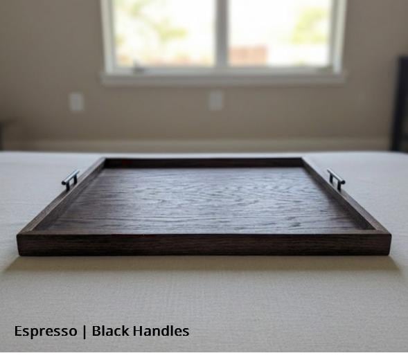 Large Oak Ottoman Tray with Handles | Farmhouse Coffee Table Centerpiece