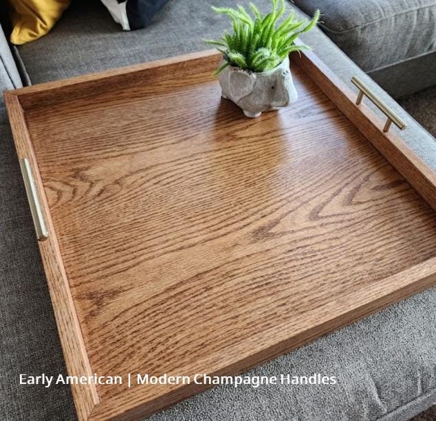 Modern Oak Serving Tray with Handles | Coffee Table Decor, Plant Tray