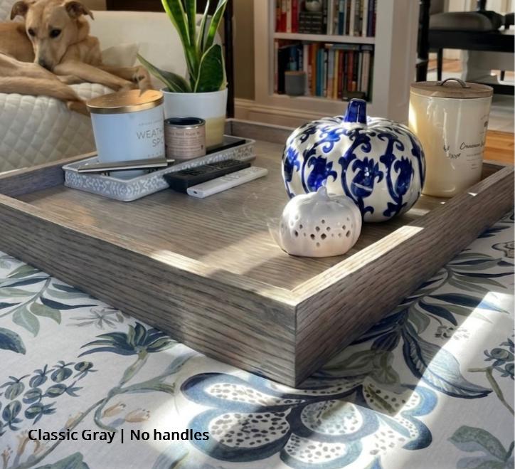 Modern Oak Serving Tray with Handles | Coffee Table Decor, Plant Tray