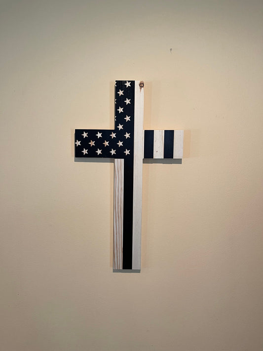 American Flag Cross Carved Wooden Wall Art