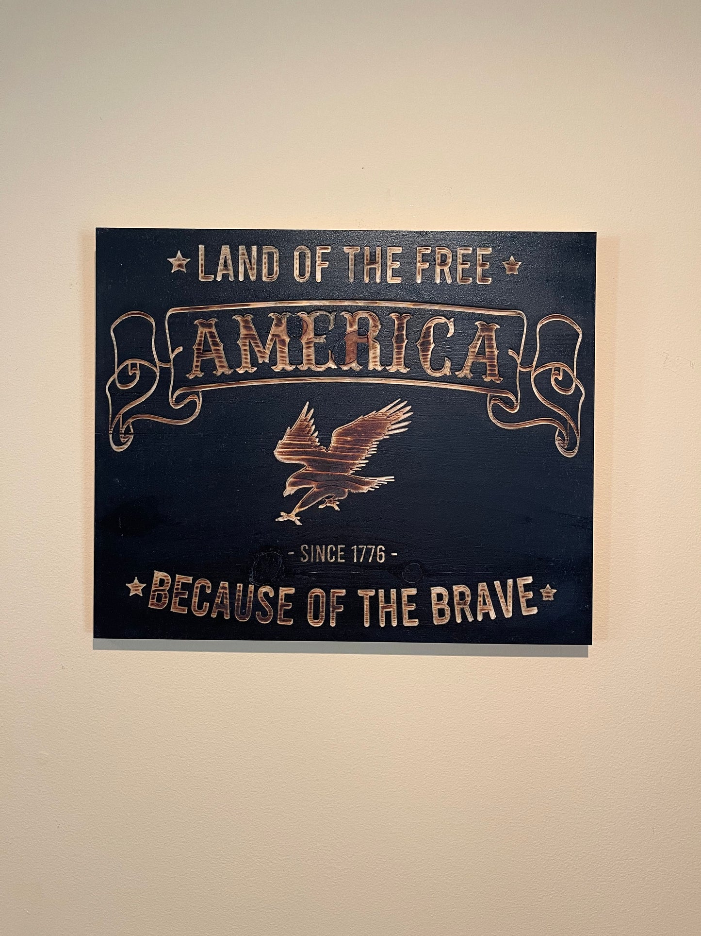 America Land of the Free Carved Wooden Wall Art